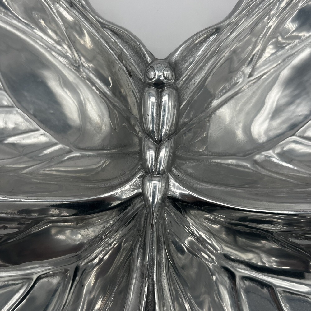 Chrome Butterfly Bowl Garden Nature Fitz & Floyd Serving Piece Salad Decor Art - Picture 2 of 4